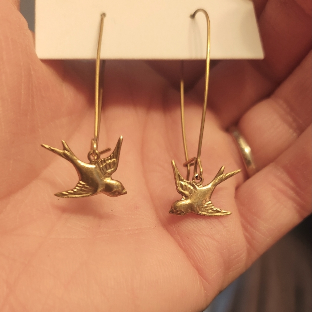 Brass bird earrings